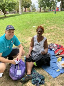 New socks put a smile on the face of this woman experiencing homelessness in the Kensington section of Phialdelphia. The Joy of Sox, a 501-c-3 nonprofit, distributed new socks to those experiencing homelessness.